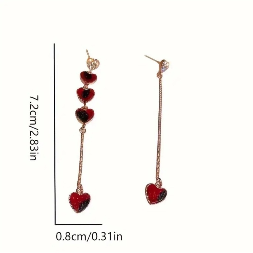 Vintage Heart Chain Earrings ❤️ 925 Silver Posts | Holiday Gift for Her (A0-16) - Picture 4 of 6